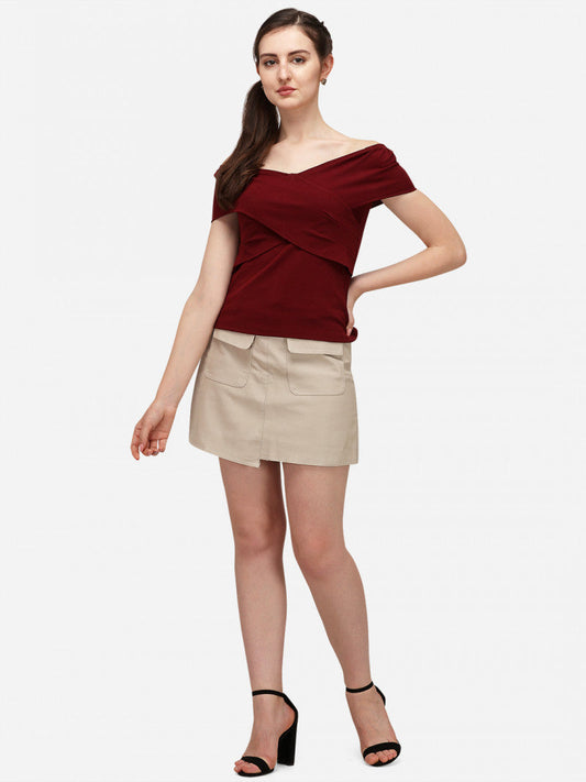 Off-Shoulder Bardot Maroon Color Top