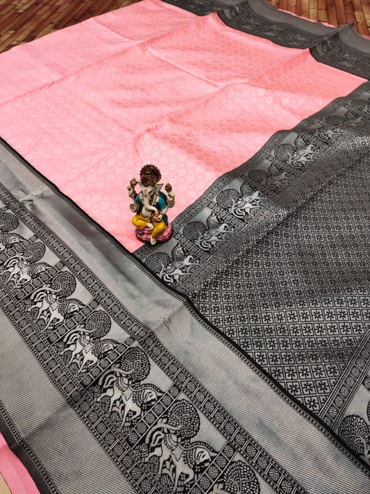 Precious Fabulous Pink & Grey Color Rich Pallu & Heavy Design Work Saree