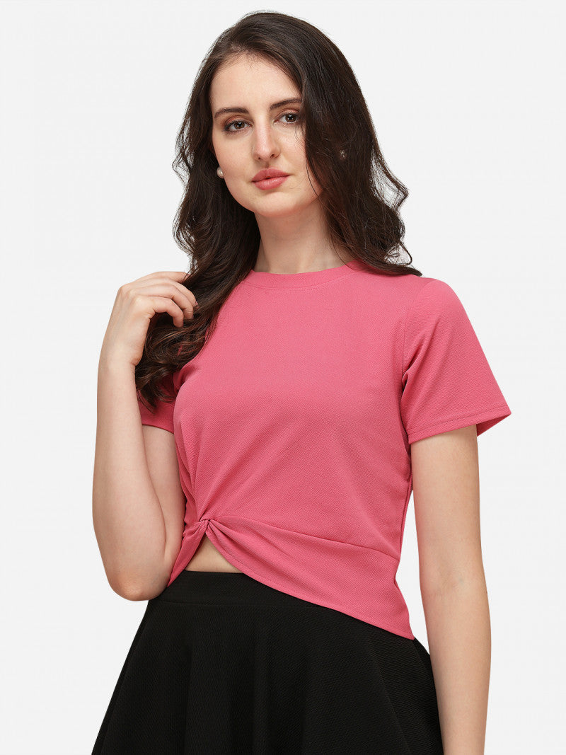 Dreamy Pink Color Short Sleeve Crop Top