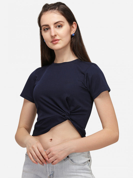 Dreamy Navy Blue Color Short Sleeve Crop Top