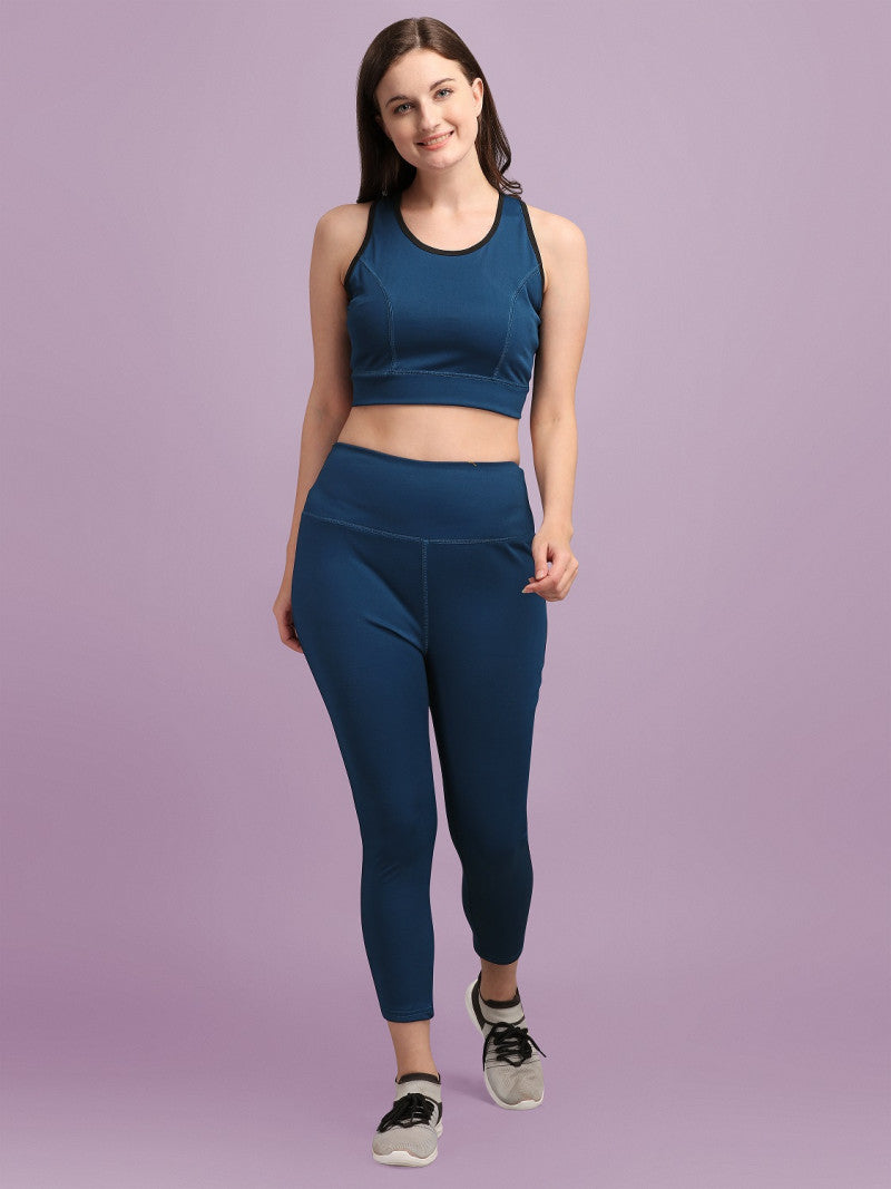 Teal Blue Color Activewear Gym Suit