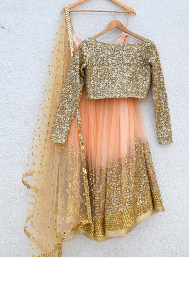 Unique Light Orange Color  Sequin Work Lehenga Choli