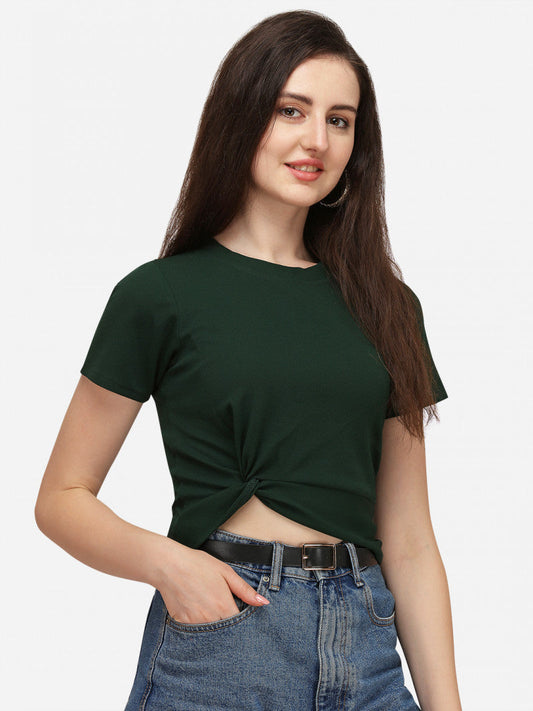 Dreamy Green Color Short Sleeve Crop Top