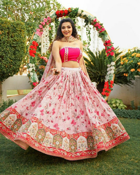 Online Soft Butter Silk Digital Printed Lehenga Choli