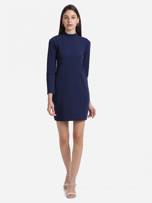 Mock-Neck Bodycon Blue Color Dress