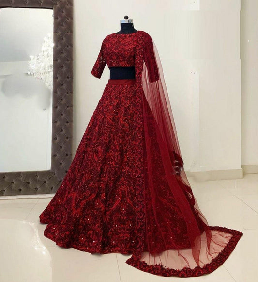 Beautiful Red Color Heavy Taffeta Silk Online Lehenga Choli