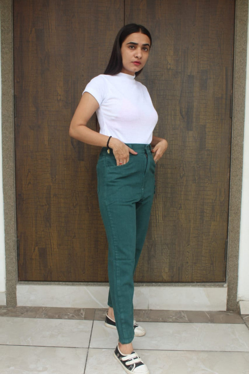 High-Rise Slim Mom Fit Green Jeans