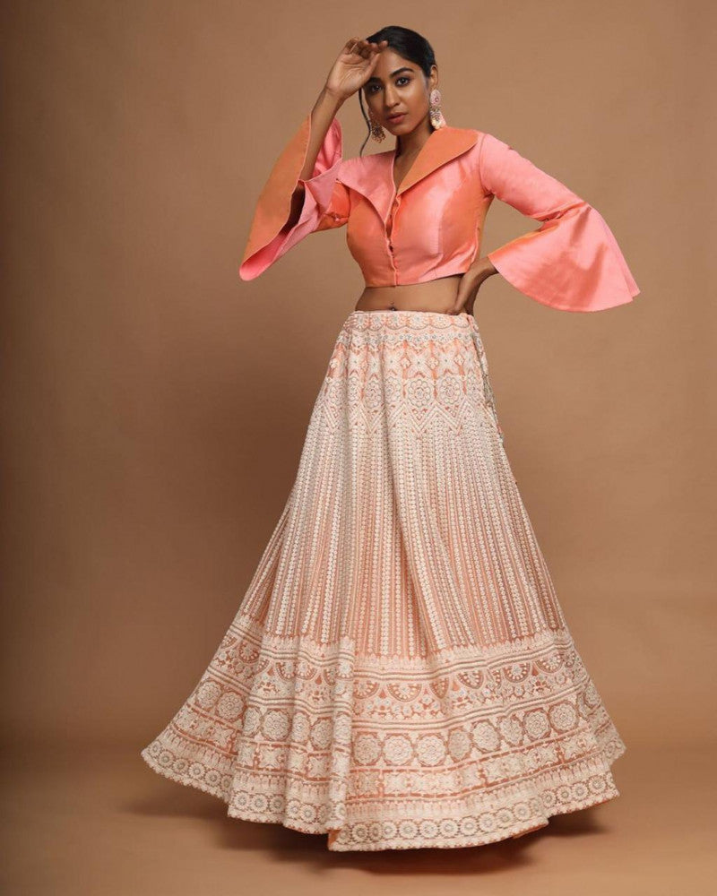 Stylist Crop Top Style Net Lucknowi Online Lehenga Choli