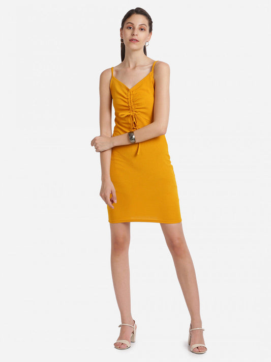 Shoulder-Strap Mustard Color Sheath Dress