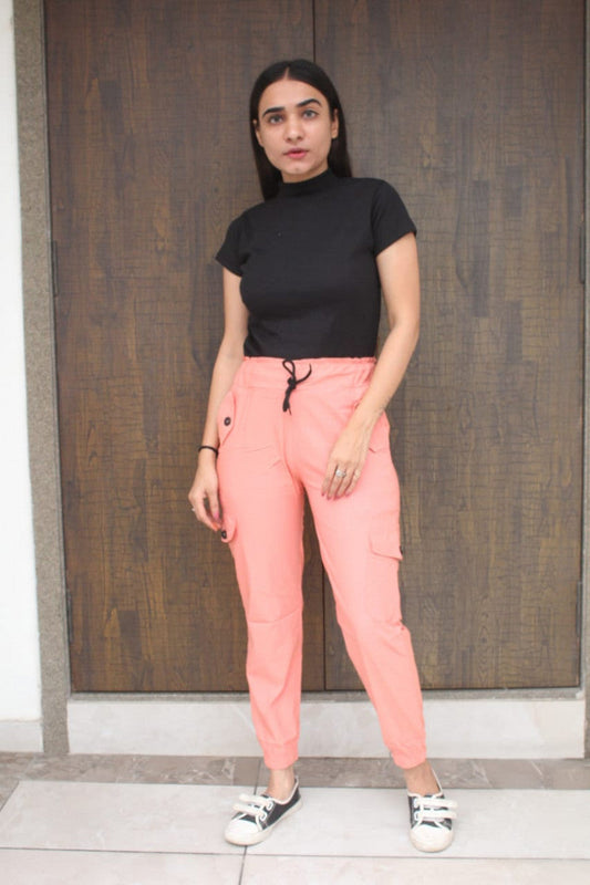 High Rise Peach Color Cargo Pant