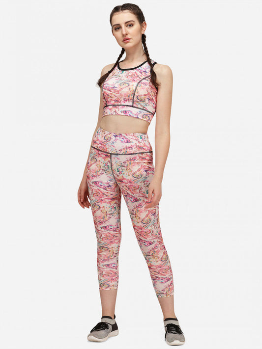 Peach With Multi Color Activewear Gym Suit