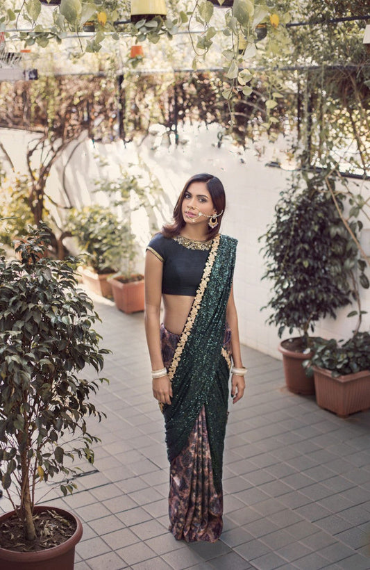 Festival Wear Green Color Sequence Work Wedding Saree