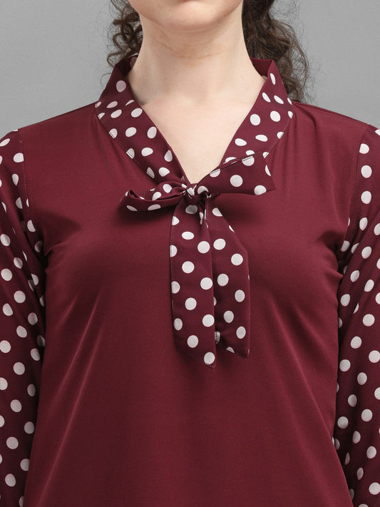 Maroon Color Polka Dot Print Sleeve Fabulous Top