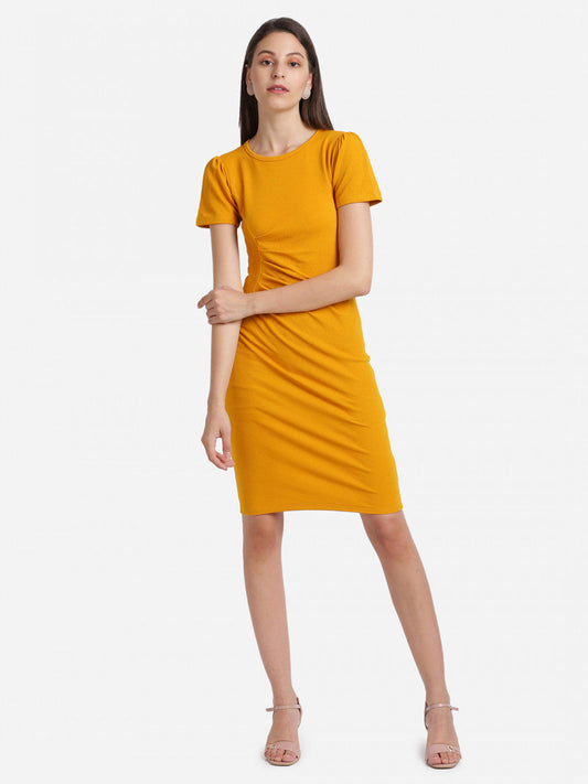 Women Bodycon Mustard Color Solid Dress