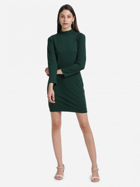 Mock-Neck Bodycon Green Color Dress