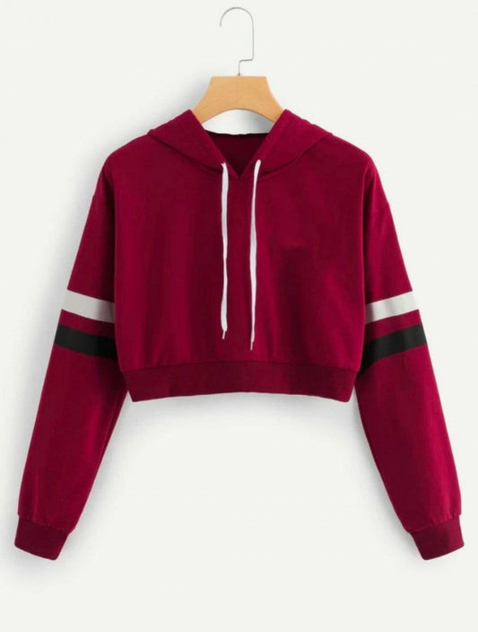 Women Maroon Solid Hoodie Top