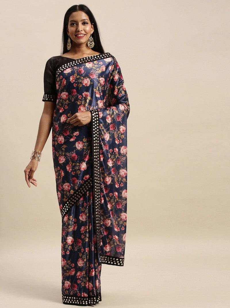 Dreamy Navy Blue Color Printed Online Saree