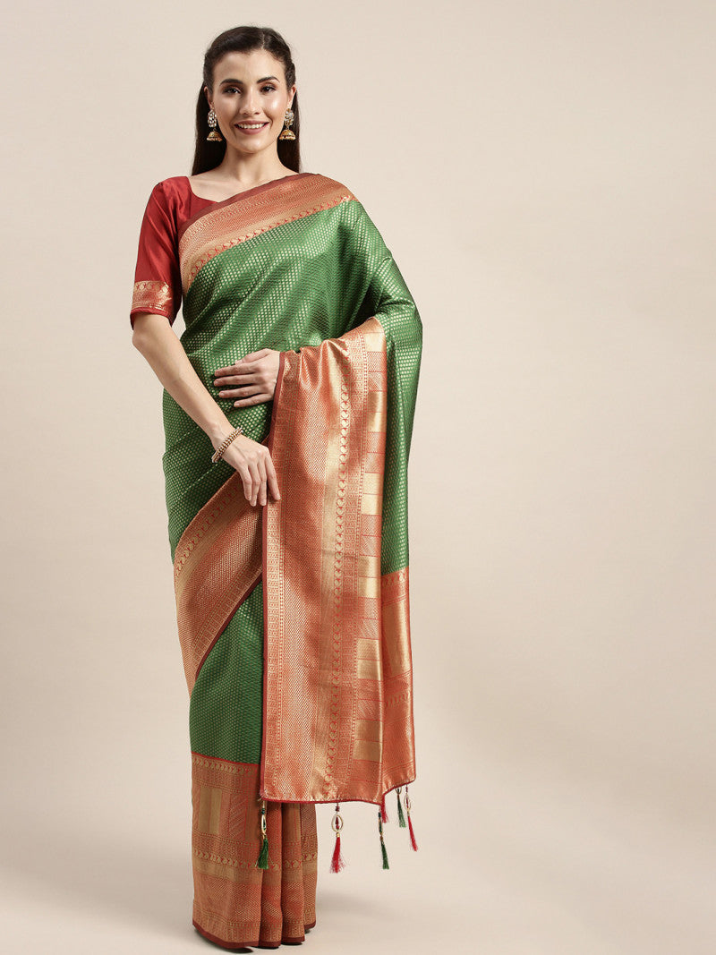 Precious Extra Ordinary Green And Maroon Color Banarasi Silk Saree