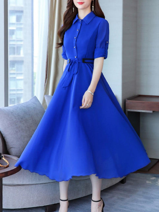 Women Fit and Flare Blue Dress