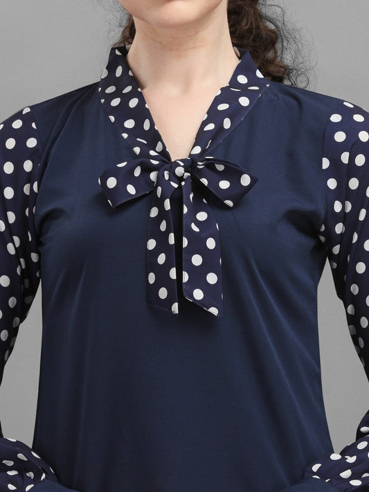 Navy Blue Color Polka Dot Print Sleeve Fabulous Top