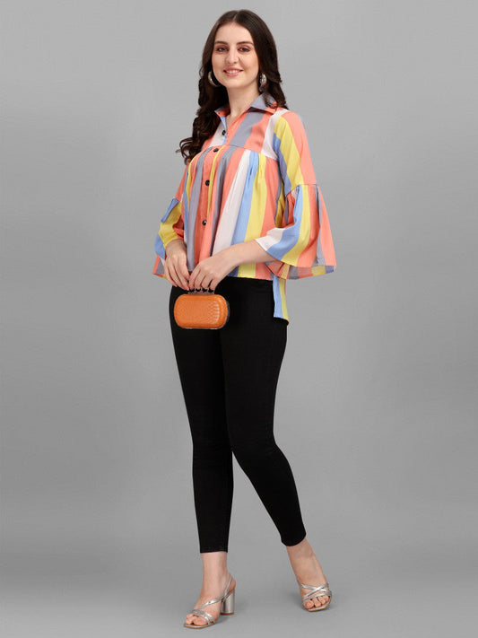 Stripe Peach With Multi Color Shirts For Women