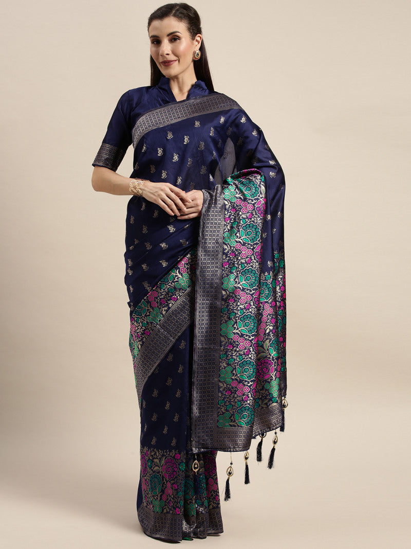 Trending Navy Blue Color Banarasi Silk Saree