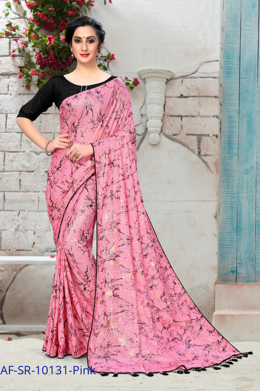 Fabulous Pink Color Foil Print Partywear Saree