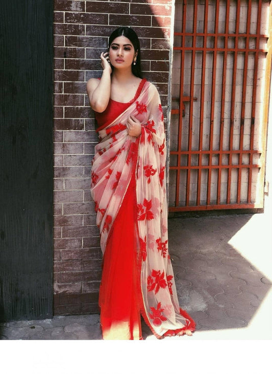 Fabulous Red Net And Weight Less Online Saree