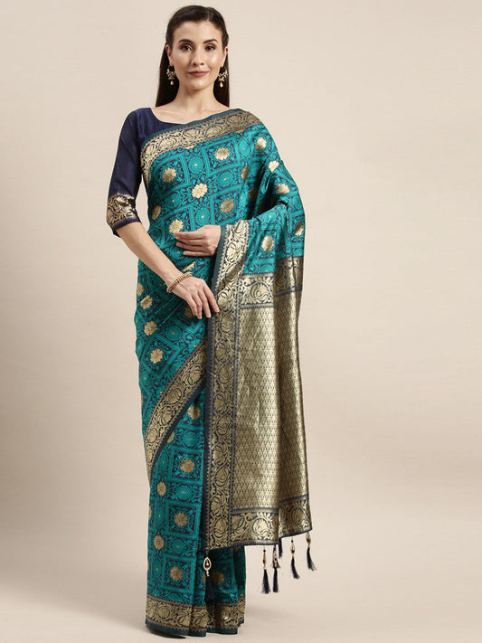 Precious Trending Extra Ordinary Sea Green Color Banarasi Silk Saree