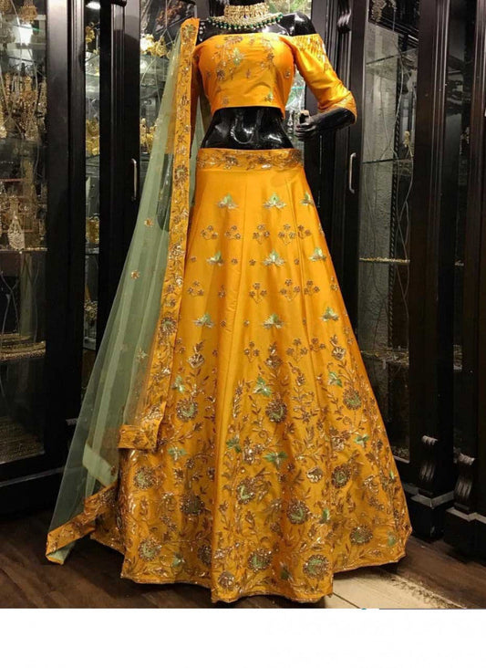 Yellow Color Haldi Ceremony Lehenga Choli