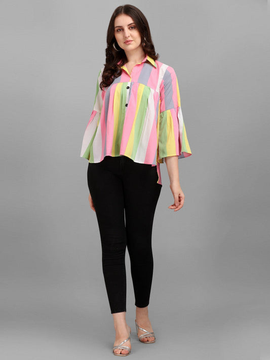 Stripe Green With Multi Color Shirts For Women