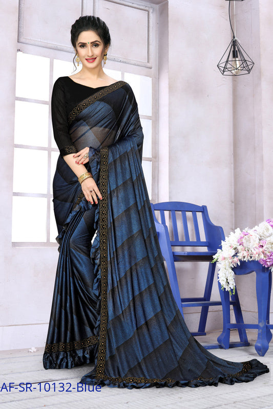 Most Lovable Blue Color Ruffle Partywear Saree