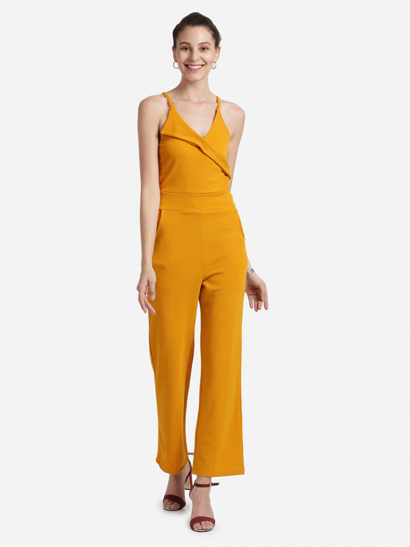 Lightweight V Neck Mustard Color Jumpsuit