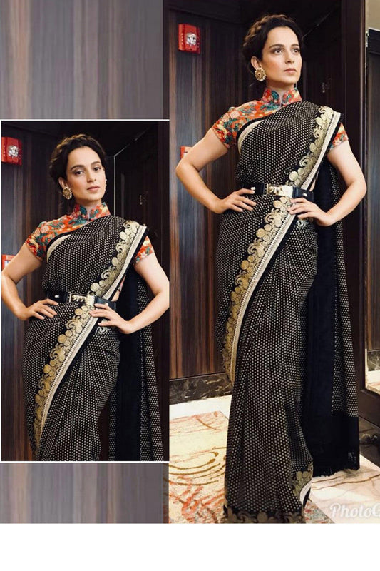 Extra Ordinary Black Color Printed Online Saree