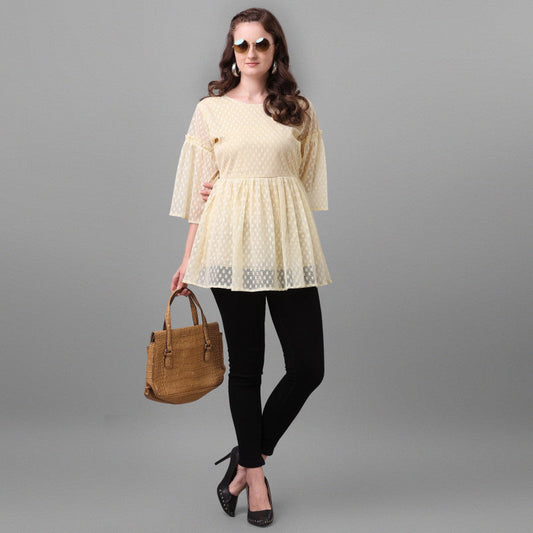 Glorious Cream Color Net Tunic Top