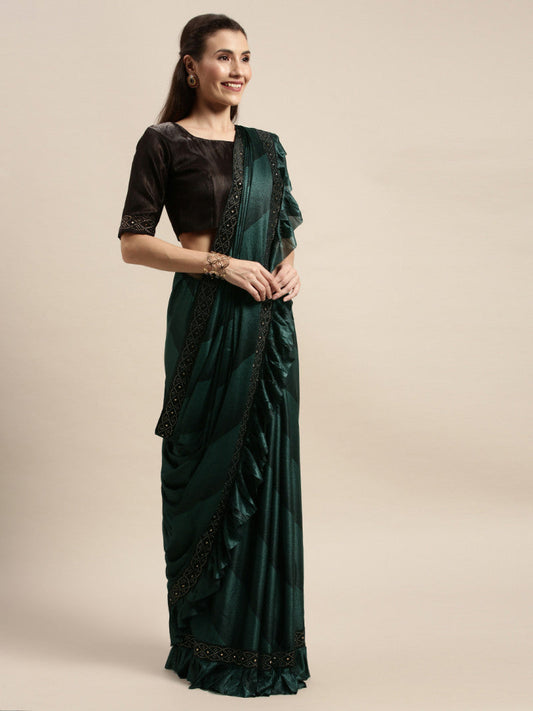 Precious Trending Extra Ordinary Green Color Foil Print Online Saree