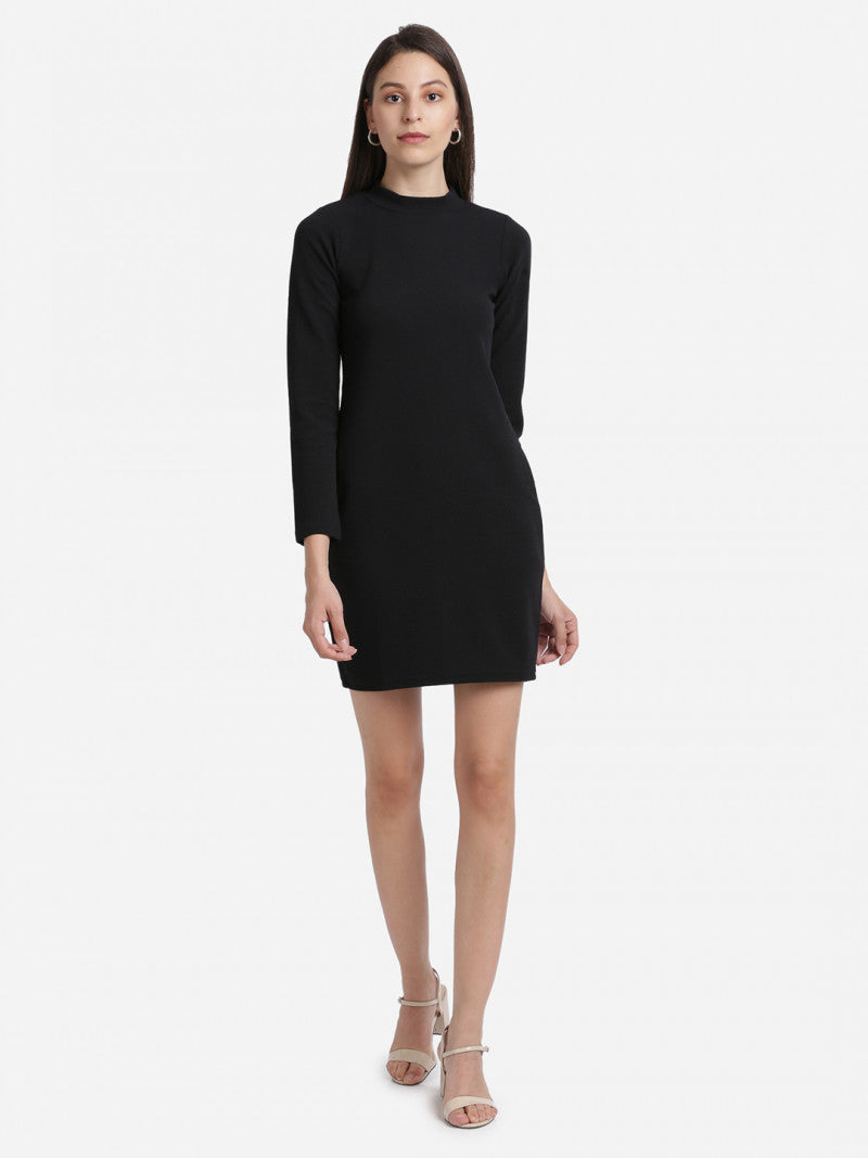 Mock-Neck Bodycon Black Color Dress