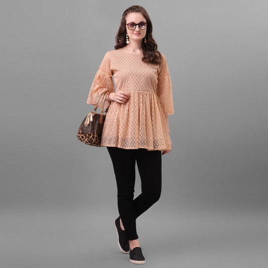 Fabulous Peach Color Net Tunic Top