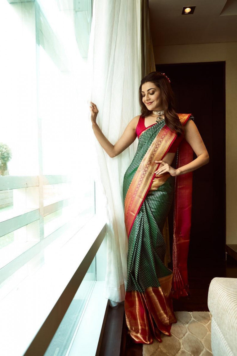 Kajal Agarwal Green Traditional Silk Saree