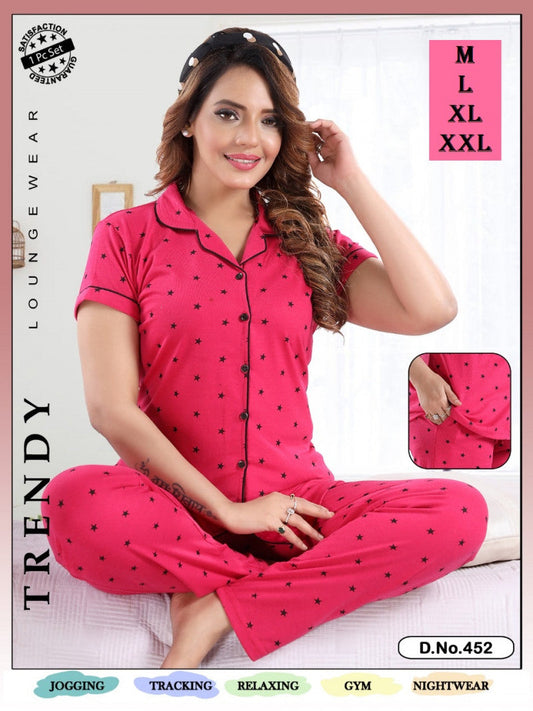 Stars Printed Pink Color Hosiery Shirt & Pyjama Set