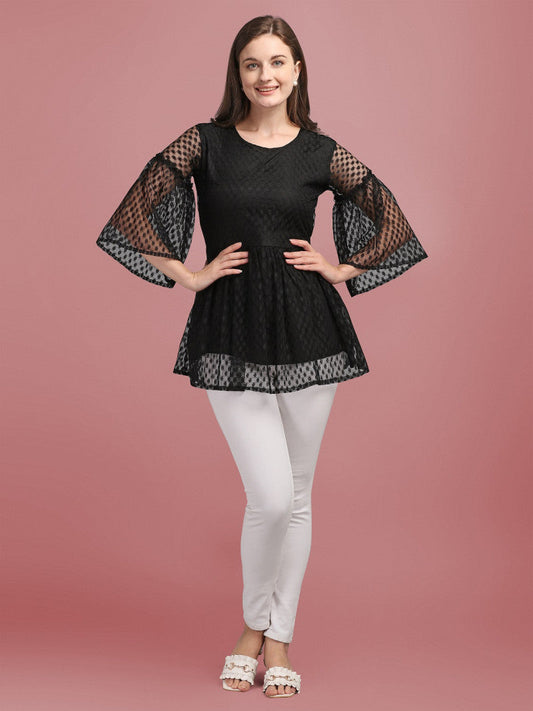 Black Color Net Tunic Top