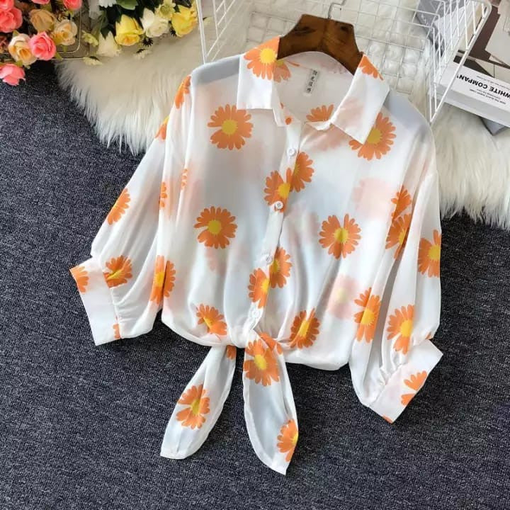 Orange Floral Print White Color Fabulous Shirt