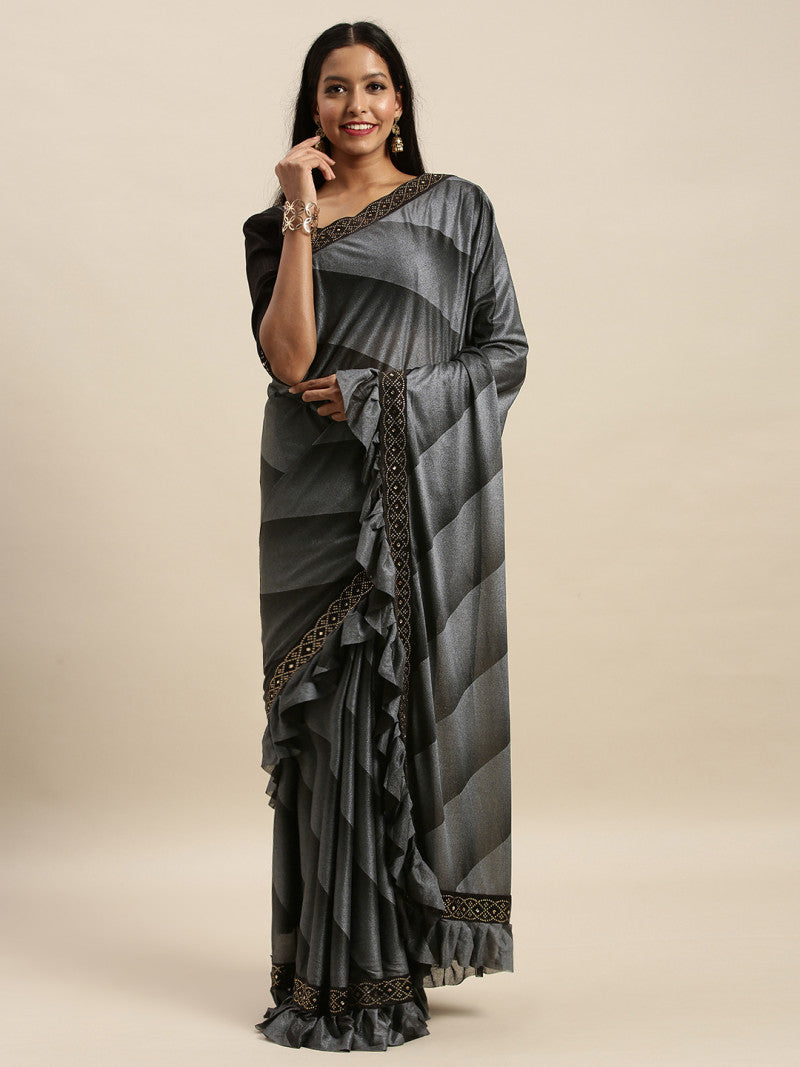 Precious Trending Grey Color Foil Print Online Saree