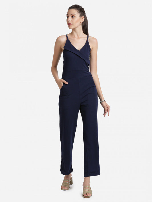 Lightweight V Neck Navy Blue Color Jumpsuit