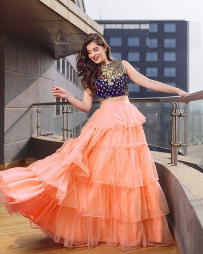 Online Orange Color?Ruffle Work Lehenga Choli