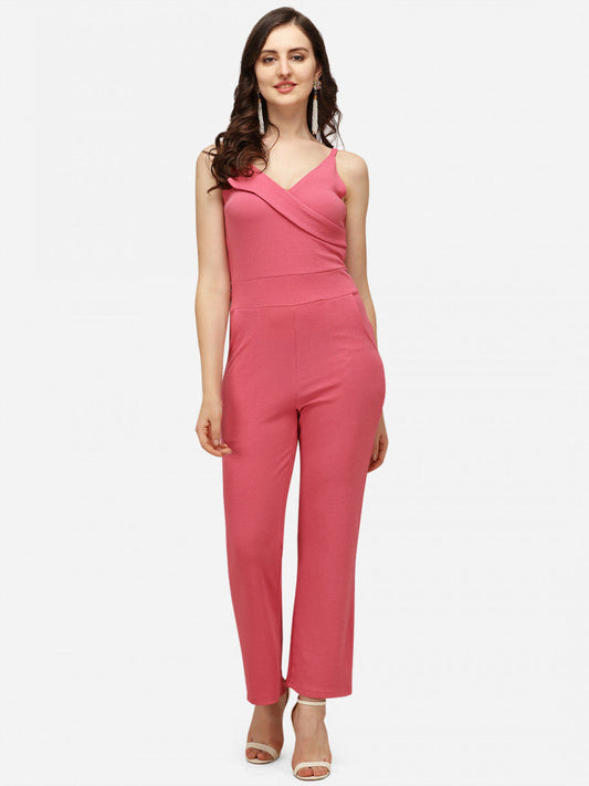 Lightweight V Neck Pink Color Jumpsuit