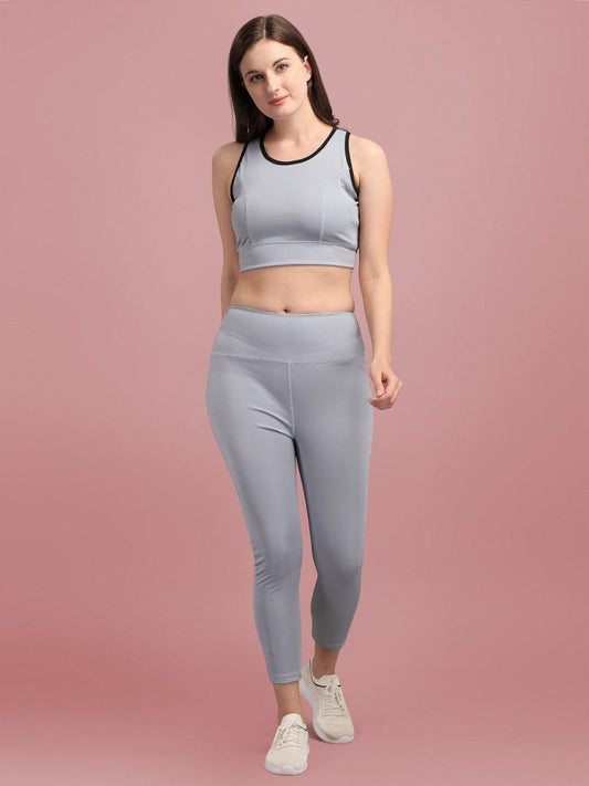 Steel Grey Color Activewear Gym Suit