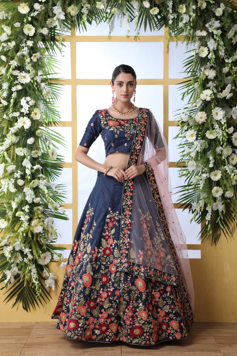 Precious Trending Navy Blue Colour Art Silk Online Lehenga Choli