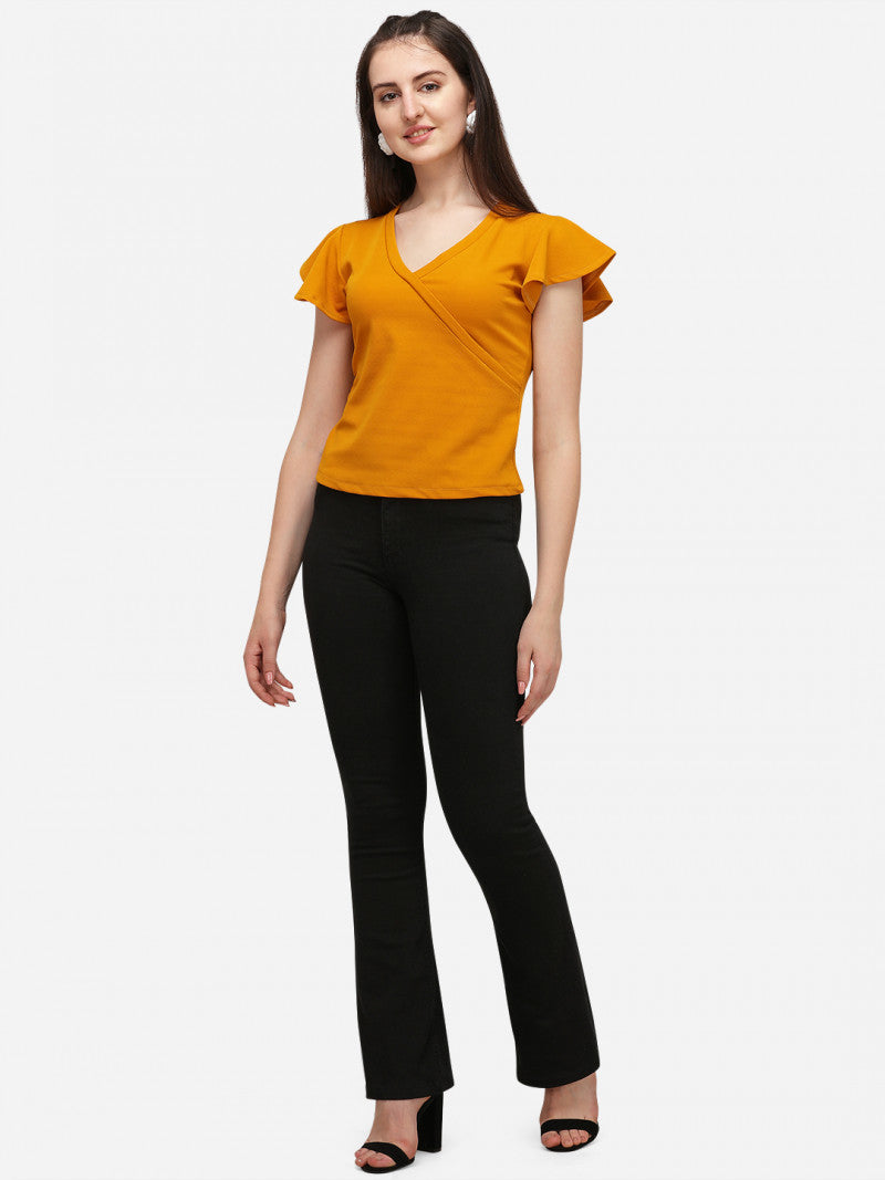 Mustard Color V-neck T-shirt For Women