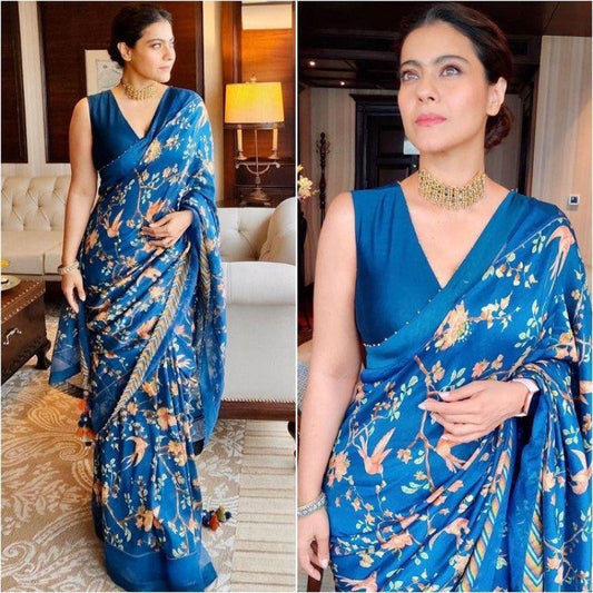 Extra Ordinary Beautiful Bollywood Style Blue Color Silk Online Saree